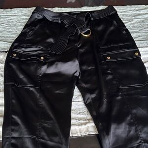 White House Black Market Satin Utility Pants with Gold Accents